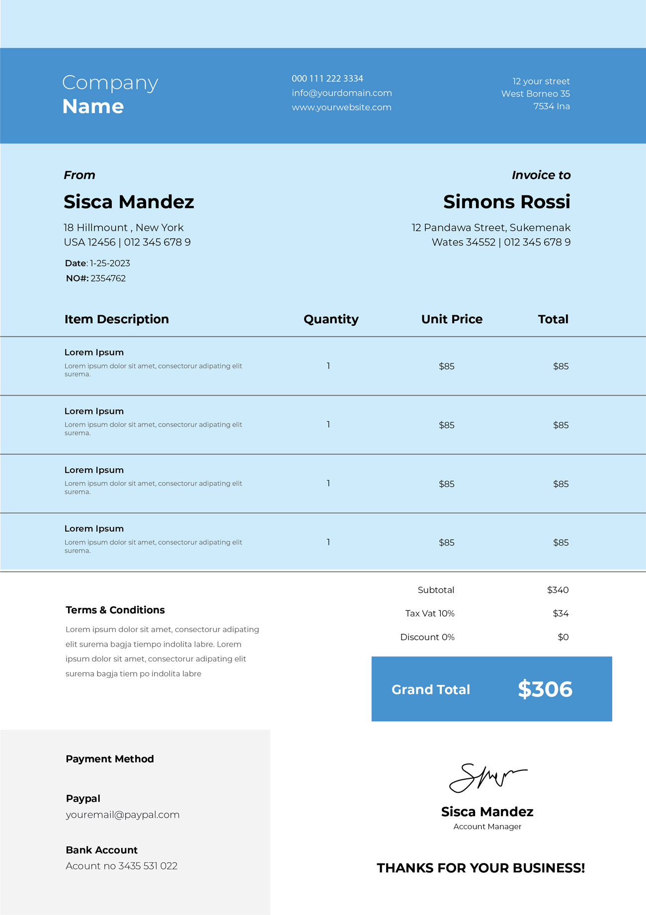 Invoice template for blog post