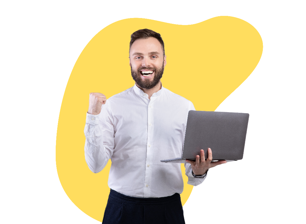 excited salesperson with laptop-1