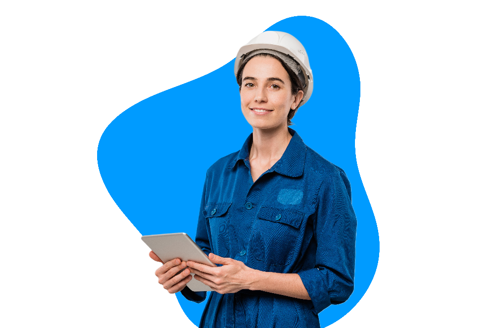 manufacturing woman smiling holding tablet-1