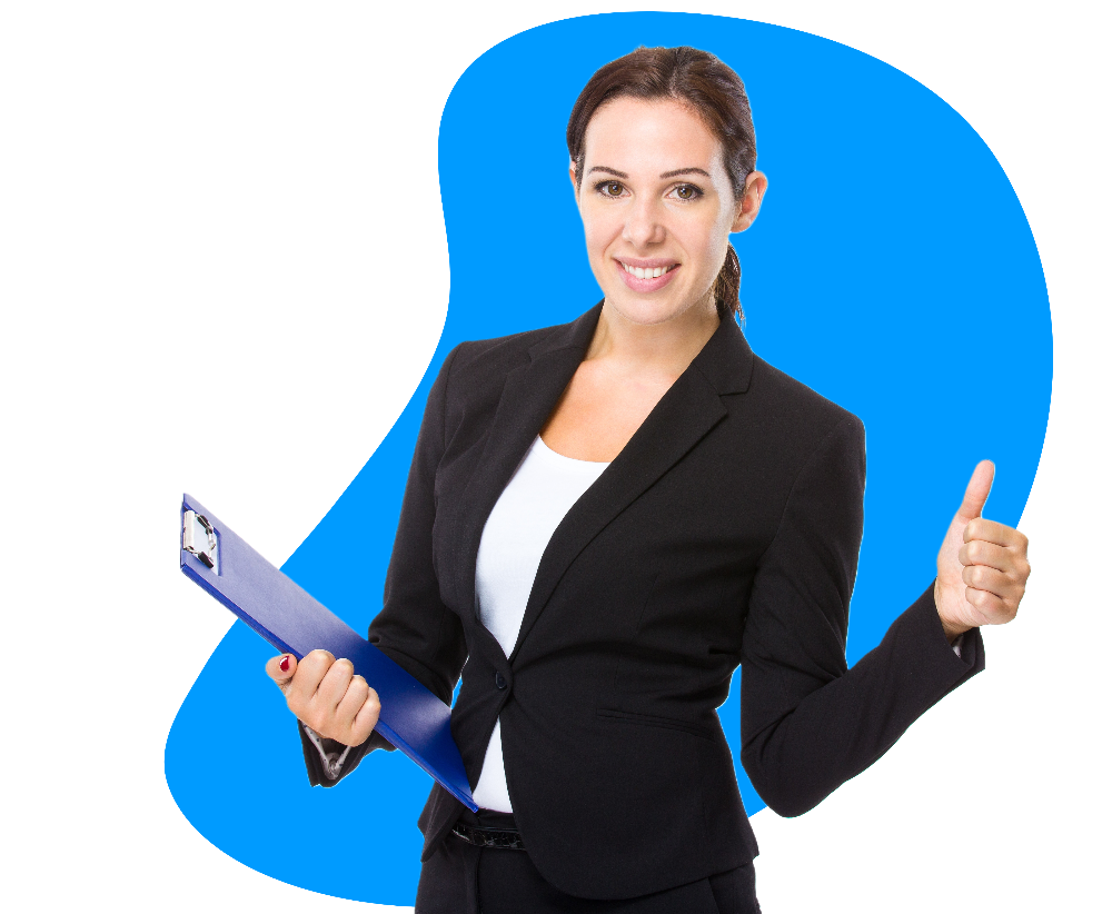 saleswoman with clipboard thumbs up-1